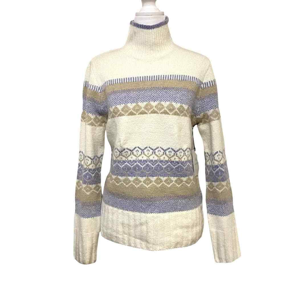 Aspen Mock Neck Nordic Knit White & Purple Pullover Winter Sweater